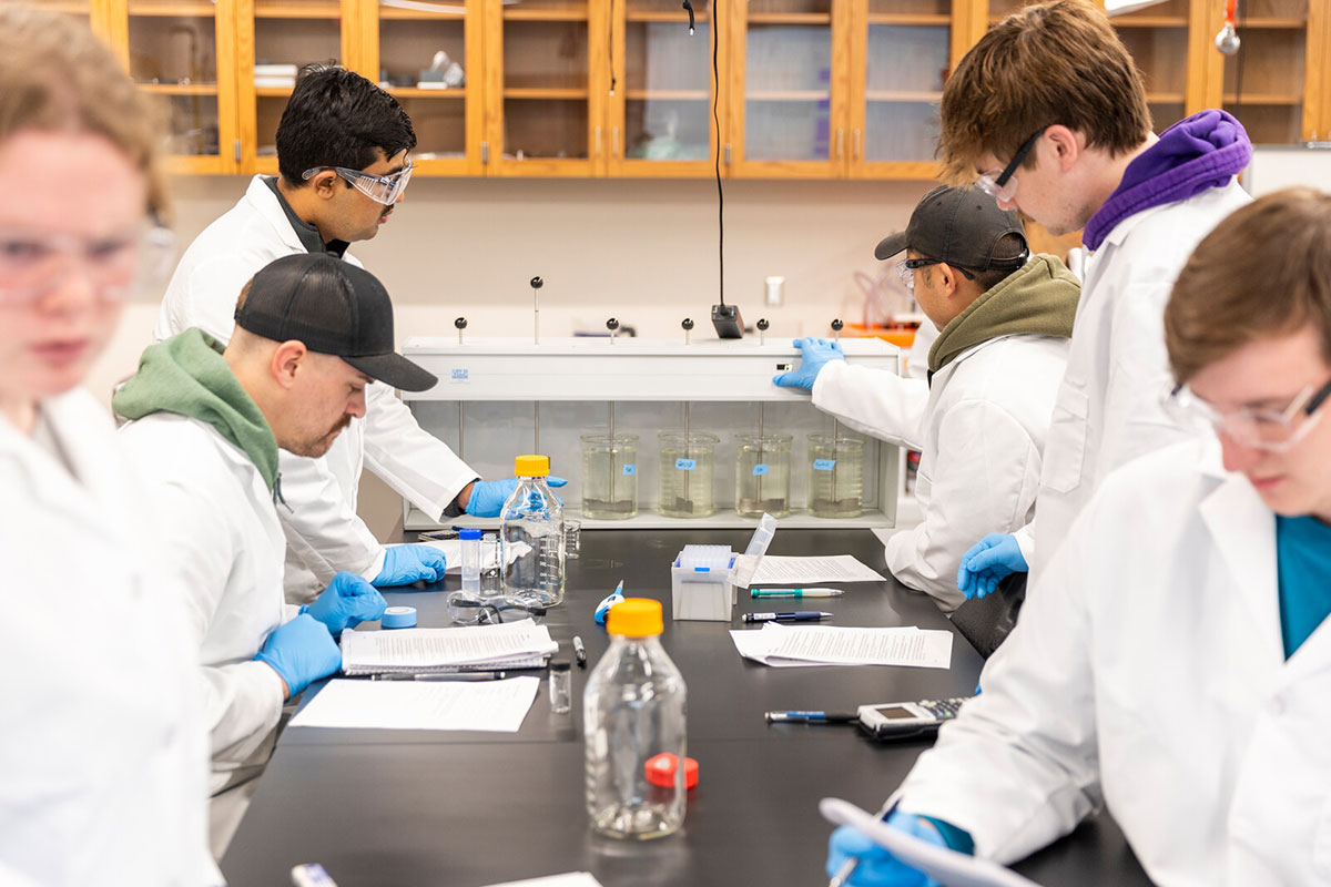 Engineering students and faculty engage in hands-on learning and research in the St. Thomas Water Lab.
