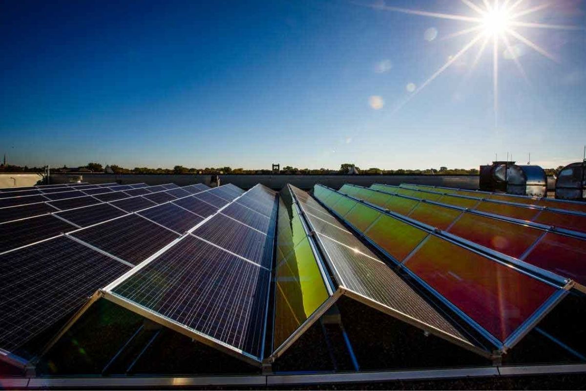 a rooftop microgrid on a sunny day