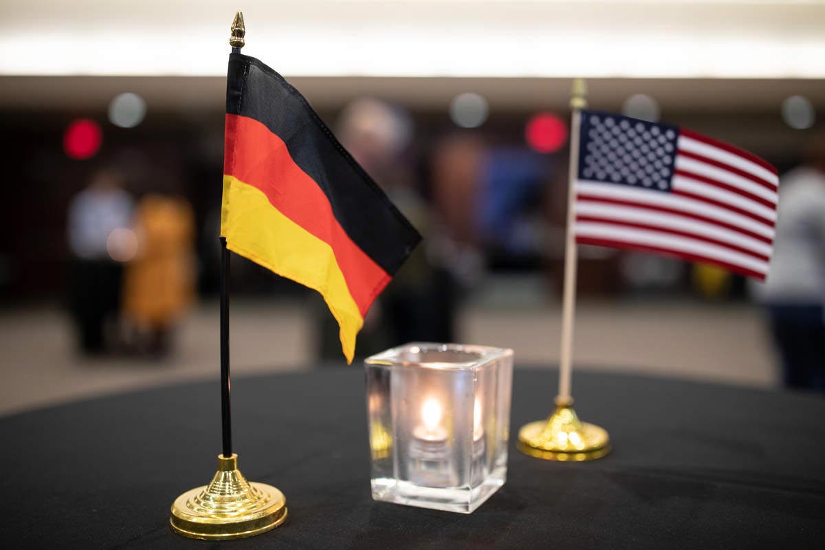 The flags of the United States and Germany together