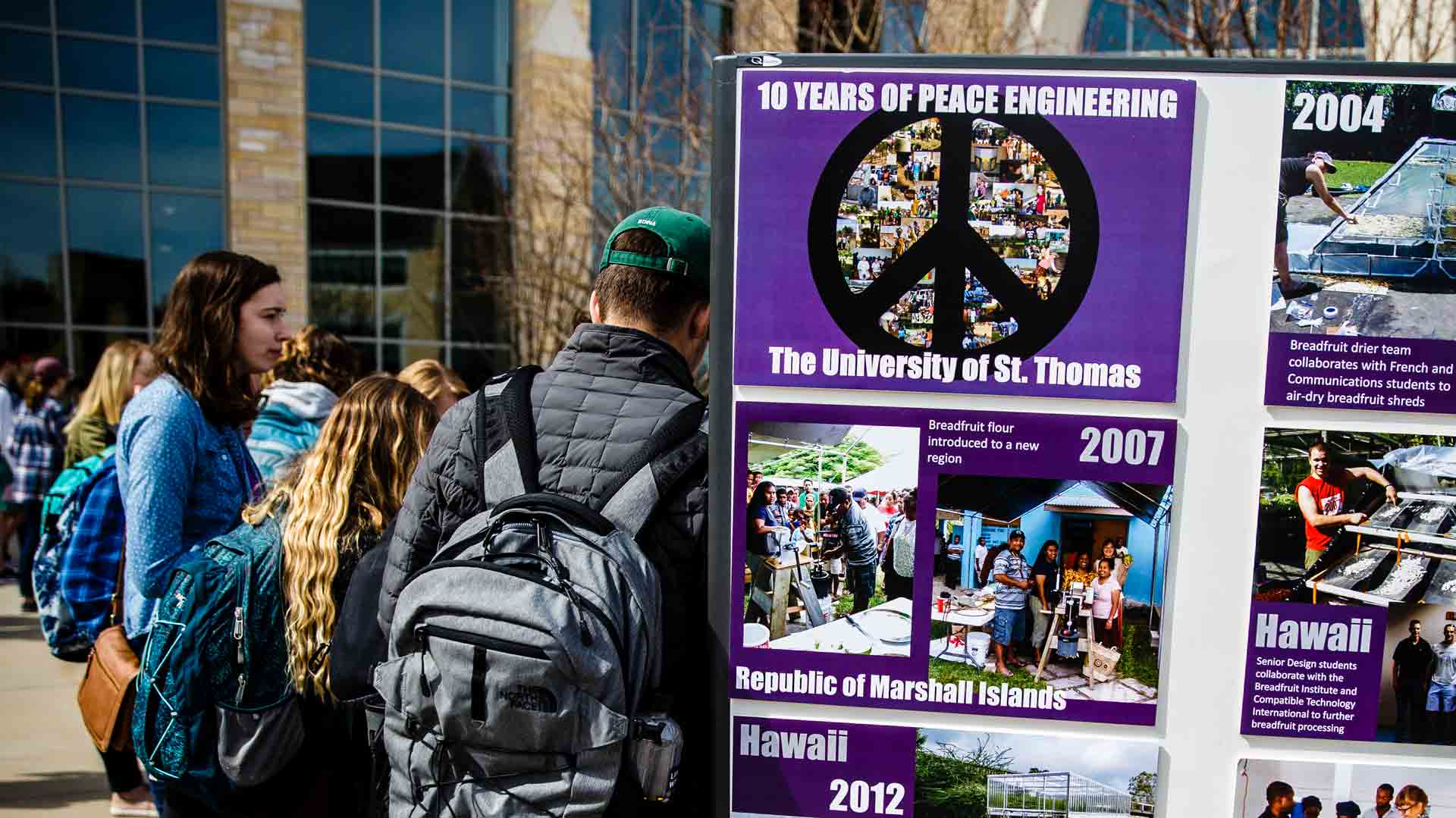 A display showing the peace engineering done by St. Thomas