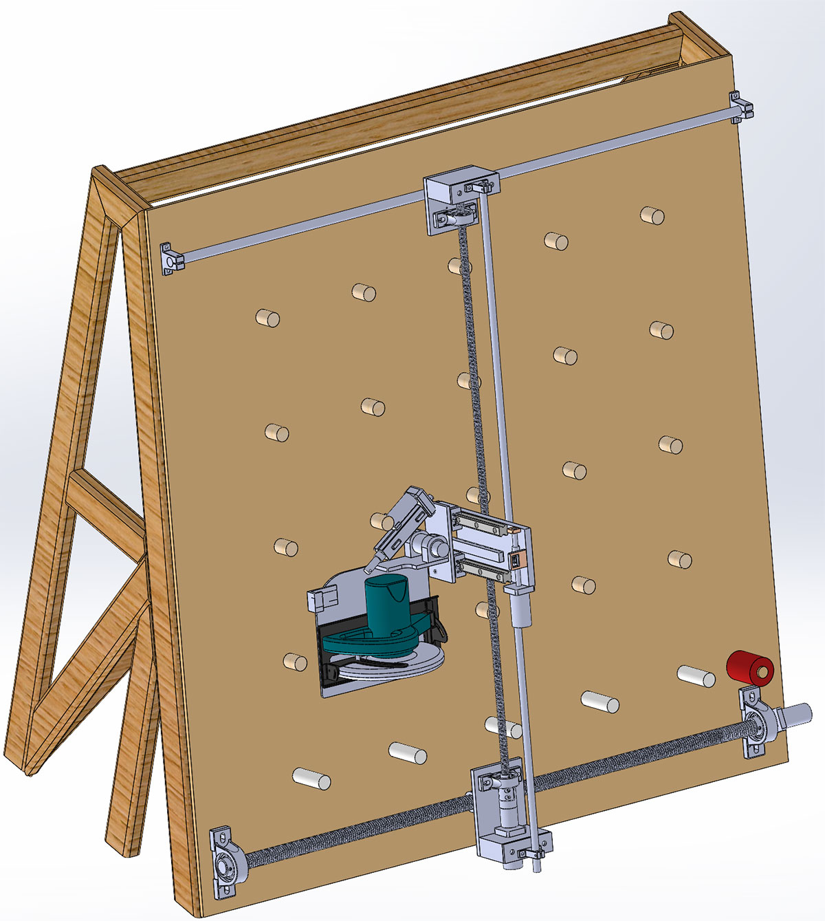 Image 1: SolidWorks rendering of our scaled automated cutting machine designed for mobility on and off the jobsite