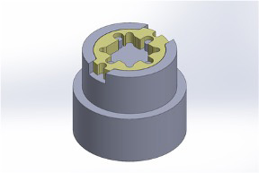 CAD assembly of the proposed volume insert (yellow) and header body.